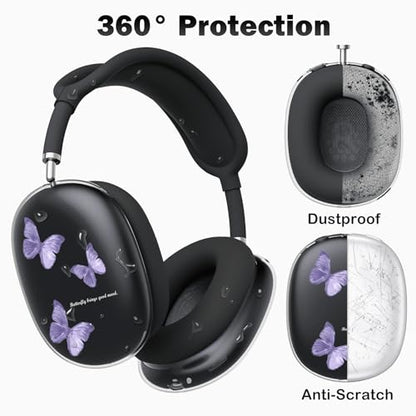 for AirPods Max Headphones Butterfly Ear Covers for AirPods Max 2 | Cute Clear Ear Cups Cover | Black Silicone Ear Pad Case Headband Cover for Apple AirPods Max 2/1 (2026/2024/2020) - color: Butterfly A/Black