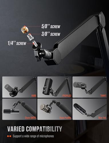 FIFINE BM66 Heavy Metal Microphone Boom Arm Stand for Podcast Recording | Mic Arm Stand,Desk Clamp, Cable Channels, 3/8" to 5/8" Threads, for Podcast, Vocal Recording, Gaming - size: BM66 Black (Without Extension Tube)