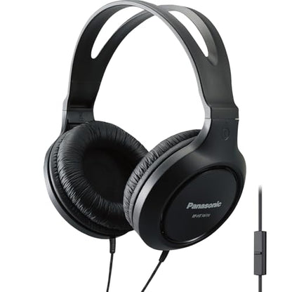 Panasonic Headphones, Lightweight Over The Ear Wired Headphones with Microphone, Sound and XBS for Extra Bass, Long Cord, 3.5mm Jack for Phones and Laptops – RP-HT161M (Black)