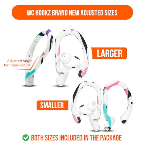 WC HookZ - Patented Upgraded Over Ear Hooks for AirPods Pro 1, 2 & AirPods 1, 2 & 3- Two Size Pairs Included in Package, Unique Left & Right Hook, Made by Wicked Cushions | 90's White - color: 90's White