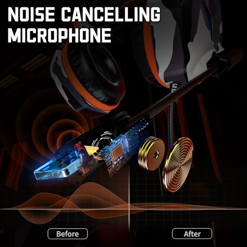 Ozeino Gaming Headset for PC, Ps4, Ps5, Xbox Headset with 7.1 Surround Sound, Gaming Headphones with Noise Cancelling Mic RGB Light Over Ear Headphones for Xbox Series X/S, Switch-Camo - color: Camo
