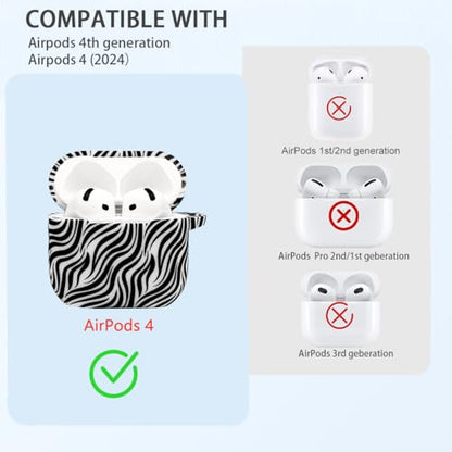 Case Compatible with AirPods 4 Case,Soft Silicone Cover with Bracelet Lanyard and Keychain, Cute Wireless Charging Protective Case for Apple AirPods 4th for Women and Men (Zebra) - color: Zebra