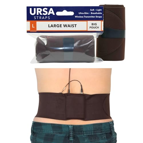 URSA Waist Strap - Ultra Slim, Breathable & Stretchy Microphone Transmitter Straps. Compatible with Most Transmitter/Receivers (Brown, Large Waist - Big Pouch) | Ultra Slim, Breathable & Stretchy Microphone Transmitter Straps, Compatible with Most Transmi