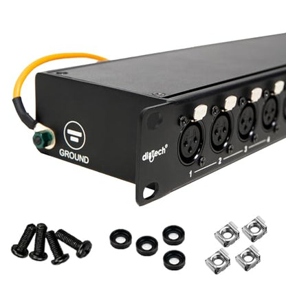 DIYTECH 16 Port XLR Patchbay — Balanced Patch Bay Audio Snake Panel with Reversible XLR Connectors, Metal Rack-Mount Chassis, Mounting Screws Included — Studio, Live Sound & Broadcast