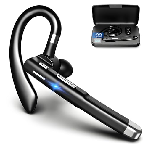 Bluetooth Headset with Mic for Work 500Hrs Standby Time with Charging Case 270 Degrees Rotatable Microphone with LED for Truck Driver Bussiness Office Travel