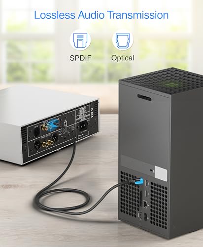 BlueRigger Toslink - Digital Optical Audio Cable - 15FT - (Fiber Optic Cable, in-wall CL3 Rated, 24K Gold-Plated) S/PDIF Digital Audio Optical Cable for Soundbar, Home Theatre, TV, Xbox, PS4 - size: 15FT