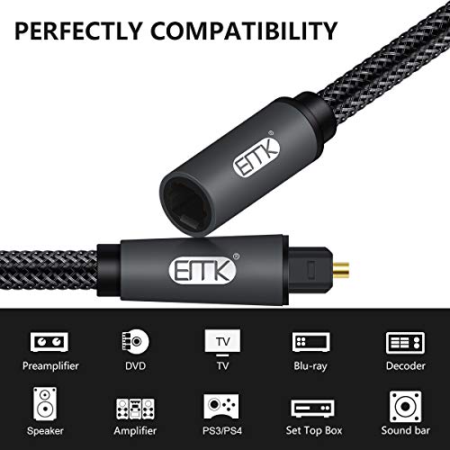 EMK Optical Extension Cable Male to Female Coupler Cord Nylon Braided Jacket 24K Gold-Plated Fiber Digital Extension Adapter Cable for Home Theater Sound bar TV 3.3ft - size: 3.3ft/1m
