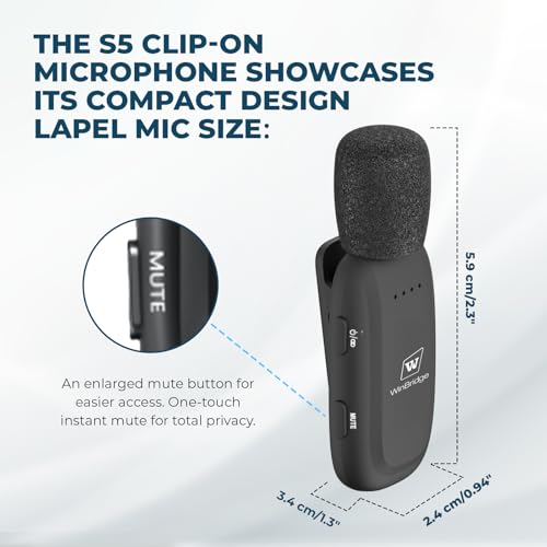 WinBridge Wireless Voice Amplifier with Clip-On Lapel Mic for Teachers | 15W Portable PA System with Bluetooth, 12H+ Battery, Auto-Pairing , Instant Mute, Ultra-Light Lavalier Microphone WB005