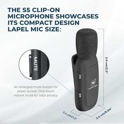 WinBridge Wireless Voice Amplifier with Clip-On Lapel Mic for Teachers | 15W Portable PA System with Bluetooth, 12H+ Battery, Auto-Pairing , Instant Mute, Ultra-Light Lavalier Microphone WB005