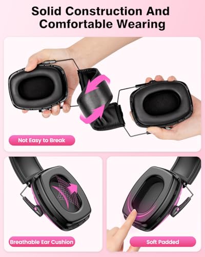 2Pack Ear Protection NRR 35dB Hearing Protection Ear Muffs for Shooting - color: Pink