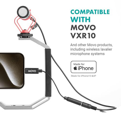 Movo Female 3.5mm TRRS Microphone Adapter Cable to USB-C Connector Dongle Compatible with Apple iPhone 15/16/17 and up, iPad Smartphones and Tablets - Optimized for Microphones/Pro Audio - size: 3.5mm TRRS to USB-C