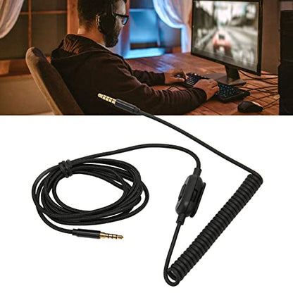 Replacement Headphone Cable Coiled Aux Cord for Astro A30 6.6ft Adjustable Volume Replacement Sound Spring Cable 3.5mm Plugs Upgrade Headphone Audio Cable Gold