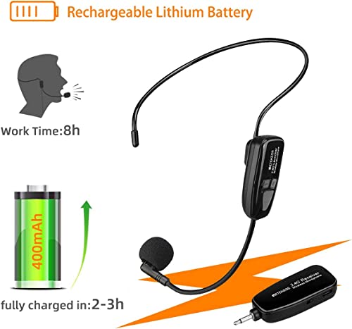 Retekess TT123 Wireless Microphone Headset,2.4G Wireless Mic System,164ft,Headset and Handheld 2 in 1,for Tour Guide,System,Voice Amplifier,Window Speaker,PA System(Incompatible Phone,Laptop)