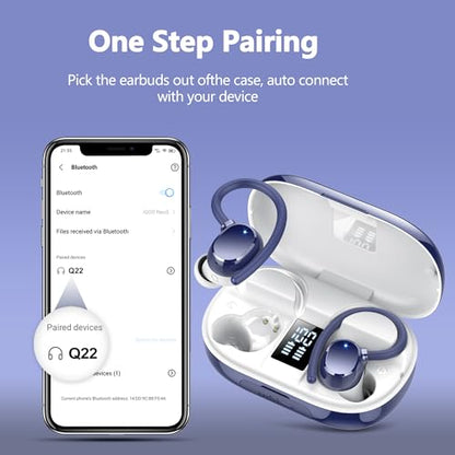 hadbleng Ear Buds Wireless Earbuds Bluetooth Headphones with 128H Playtime LED Digital Display Charging Case, Over-Ear Hook with Mic, Stereo Sound, IPX7 Waterproof Earphones for Workout/Running - color: Gemstone blue