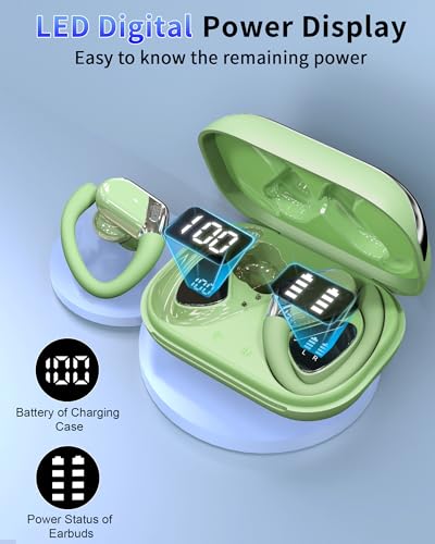 Ear buds Wireless Earbuds, 2026 Bluetooth 5.4 headphones Sport 50 Hrs | Noise Cancelling Running Headphones, Over Ear Earbuds with Ear Hooks, Bluetooth Earphones with IP7 Waterproof for Android/iOS - color: Bamboo Green