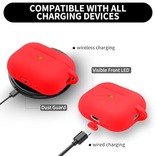 for AirPods Pro/Pro 2 Case Cover with Kit, Soft Silicone Protective Case with Keychain, Red - color: Red
