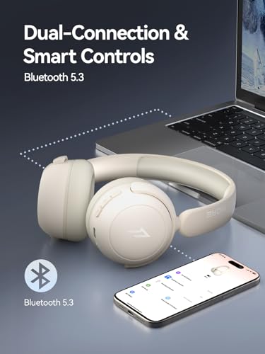 1MORE HQ20 Wireless On-Ear Headphones with Microphone, 85dB Safe Volume, 65H Playtime, Lightweight Foldable Bluetooth Headphones for School/Travel, Android and iOS Compatible, White - color: White