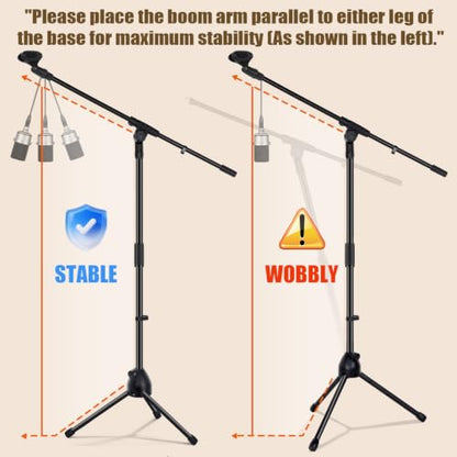Tellegloww 2 Pcs Microphone Stand Tripod Boom Arm Podium Studio Mic Stand Adjustable Height 75 Inches, Microphone Arm to 27 Inches Comes with 3/8 Inch and 5/8 Inch Mount Adapters