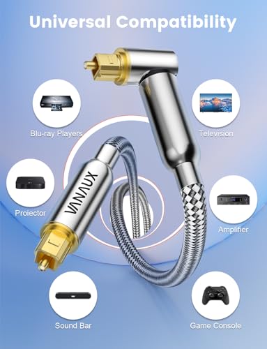 VANAUX 90-Degree Optical Audio Cable 10FT,Premium Fiber Optic Toslink Cable(24K Gold-Plated Connectors,Aluminum Alloy Shell,Braided Jacket)Ideal for Tight Spaces,Home Theater,Soundbars,Gaming Consoles - size: 10FT