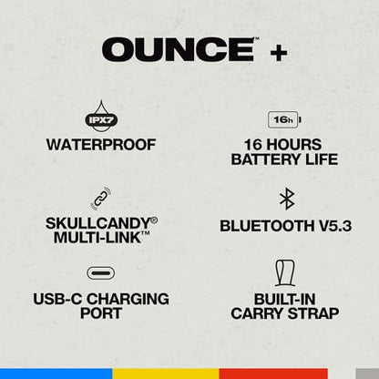 Skullcandy Ounce+ Wireless Bluetooth Speaker - IPX7 Waterproof Mini Portable Speaker with 16 Hour Battery, True Wireless Stereo, and Ballistic Nylon Carry Strap (Black) - color: Black