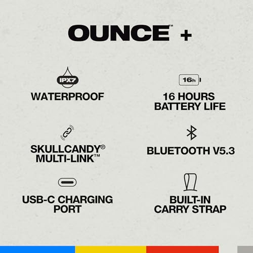Skullcandy Ounce+ Wireless Bluetooth Speaker - IPX7 Waterproof Mini Portable Speaker with 16 Hour Battery, True Wireless Stereo, and Ballistic Nylon Carry Strap (Bone) - color: Bone