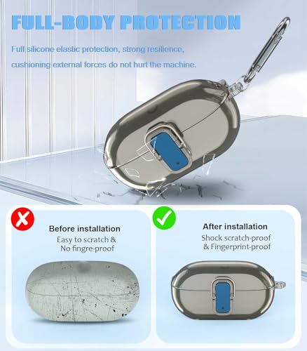 [Upgrade Secure Lock] for Beats Solo Buds 2024 Case Cover with Cleaner Kit, AGENTNANO Clear TPU Shockproof Protective Cover Compatible with Beats Solo Buds Charging Case with Carabiner-Clear Grey - color: Clear Grey