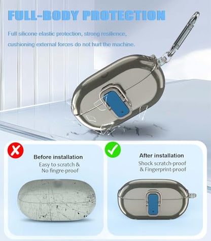 [Upgrade Secure Lock] for Beats Solo Buds 2024 Case Cover with Cleaner Kit, AGENTNANO Clear TPU Shockproof Protective Cover Compatible with Beats Solo Buds Charging Case with Carabiner-Clear Grey - color: Clear Grey