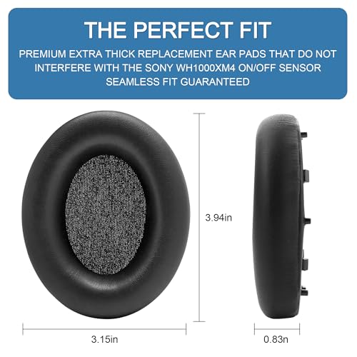 WH1000XM4 Replacement Ear Pads - Earpads for Sony WH-1000XM4 Headphones, Noise Cancelling Ear Pads Cushions with Softer Protein Leather, Memory Foam, Black