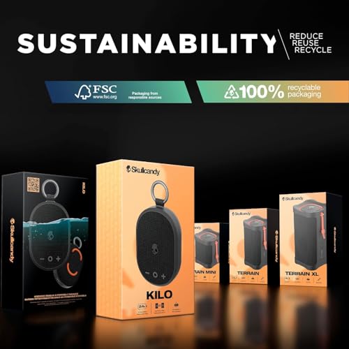 Skullcandy Kilo XT Wireless Bluetooth Speaker - IPX7 Waterproof Mini Bluetooth Speaker with 24 Hour Battery, Downward Firing Passive Radiator, and True Wireless Pairing - Perfect for Outdoor (Green) - color: Green