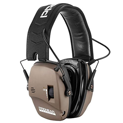 PROHEAR Digital Electronic Shooting Ear Protection Muffs with GEP02 Gel Ear Pads, Hunting 5X Sound Amplification Earmuffs, NRR 23dB Low Profile Hearing Protection for Gun Range - Brown - style: Electronic 2.0+gel Ear Pads-brown