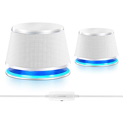 Sanyun SW102 Computer Speakers for Desktop PC Laptop, 2.0 USB Powered | Dual Passive Radiators, Punchy Bass, 3.5mm AUX for Audio, In-Line Volume Control, Plug and Play, Space-Saving (Pair, White) - color: White