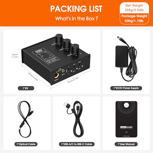 Douk Audio K5 PC DAC Headphone Amplifier Digital to Analog Converter with USB & Optical Input DSD256 for Amplifiers, Speakers, Mac, Computer (K5)