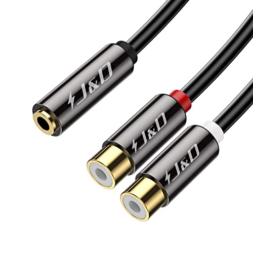 J&D 3.5 mm to 2 RCA Cable, Gold Plated Copper Shell Heavy Duty 3.5mm Female to 2RCA Female Stereo Audio RCA Cable Adapter, 0.65 Feet