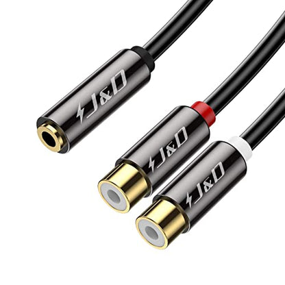 J&D 3.5 mm to 2 RCA Cable, Gold Plated Copper Shell Heavy Duty 3.5mm Female to 2RCA Female Stereo Audio RCA Cable Adapter, 0.65 Feet