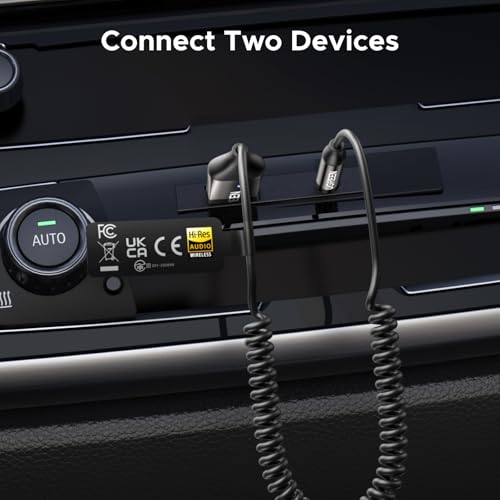 UGREEN Aux to Bluetooth 6.0 Car Adapter with LDAC, 3.5mm Aux Adapter Built-in Microphone, Car Bluetooth Audio Receiver for Hands-Free Calls Compatible with Speaker & Home Audio