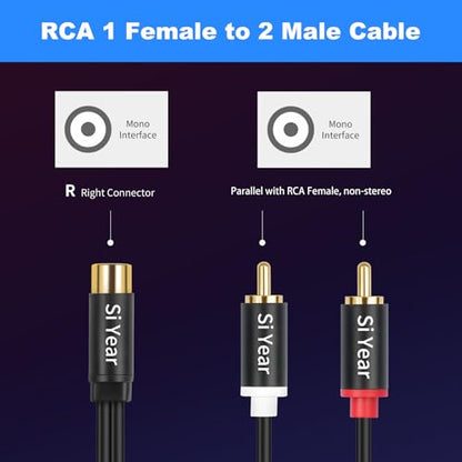 RCA Splitter 1 Female 2 Male 2Pack, Phono RCA Female to Dual Male Gold Plated Adapter, Stereo Audio Y Splitter Cable (20cm/2pcs) - color: RCAF-2RCAM-2PCS