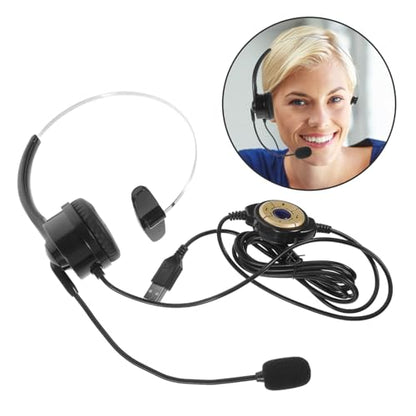 LABRIMP USB Computer Earphone with Microphone Noise Cancelling Gaming Headset Comfortable Single Ear Courses Skype Chats and Call Centers