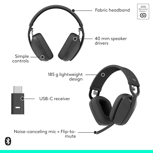 Logitech Zone Vibe Wireless Bluetooth Headphones Noise Canceling Mic | Bluetooth, USB-A, USB-C, for Microsoft Teams, Mac/PC - size: One Size, style: Teams (with dongle)