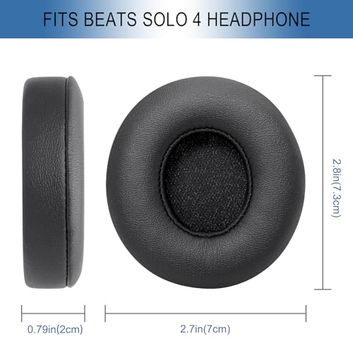 GEVO Ear Pads Replacement for Beats Solo 4 Wireless On-Ear Headphones, Earpads Ear Cushions for Solo 4 with Soft Protein Leather, Stronger Adhesive Backing (Black) - color: Black