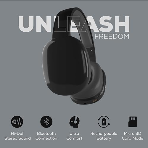 Gabba Goods Wireless Over Ear Bluetooth Headphones with Microphone - Wireless Headset -Noise Reduction - Bluetooth, Wired,Built in Micro SD for Travel, Home, Work TV,PC,Gaming,Cellphone (Black) - color: Black