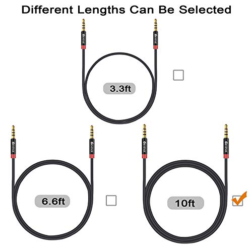 3.5mm TRRS Cable, Devinal 1/8" inch 4 Pole Auxiliary Cord, Aux Mini-Jack Stereo Nylon Braided Male to Male Cable 10 FT/ 3M (2 Pack) - size: 10 Ft