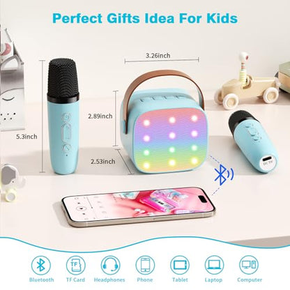 Mini Karaoke Machine with 2 Wireless Microphones, 2026 TOP Kids Portable Bluetooth Karaoke Machine for 3, 4, 5, 6, 7, 8, 9,10,11,12+Year Old, Christmas Birthday Gifts for Girls Boys Adults Home Party - color: Blue