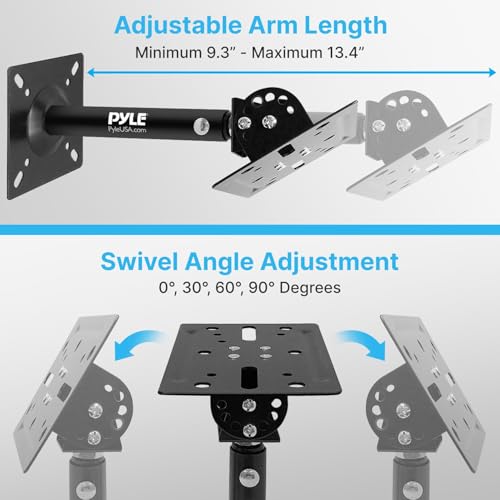 Pyle Universal Speaker Mounting Bracket - Ceiling & Wall Speaker Mount with Adjustable Swivel Tilt, 13.4" Retractable Telescopic Arm, 75 lbs Max Load - Ideal for Home Surround Sound Systems (Pair) - style: Steel Pin (Tilt & Swivel)