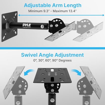 Pyle Universal Speaker Mounting Bracket - Ceiling & Wall Speaker Mount with Adjustable Swivel Tilt, 13.4" Retractable Telescopic Arm, 75 lbs Max Load - Ideal for Home Surround Sound Systems (Pair) - style: Steel Pin (Tilt & Swivel)