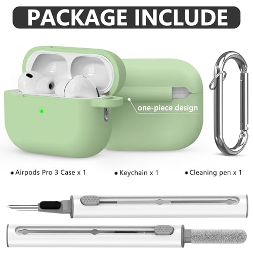 Ljusmicker for AirPods Pro 3 Case 2025 with Cleaner Kit,Pastel Green | Soft Silicone Protective Cover for Apple AirPod Pro 3rd Generation Case with Keychain for Women Men,Shockproof - color: B1-Pastel Green