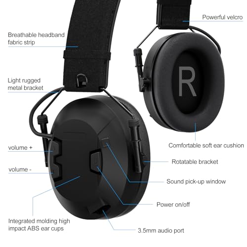 Real Noise Cancelling Reduction Earmuffs Headset, NRR 26dB,Boom Mic,U94 PTT,Two Way Radio ANR Earpiece Tactical Airsoft Headphone for Midland GXT,LXT,gmrs,x tra,G-series Walkie Talkie (Wired,Black)