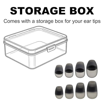 Replacement Ear Tips Compatible with HyperX Cloud Earbuds II | Soft Silicone Eartips with Portable Storage Box (4, Grey, XS/S/M/L)