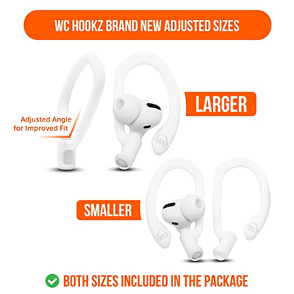 WC HookZ - Patented Upgraded Over Ear Hooks for AirPods Pro 1, 2 & AirPods 1, 2 & 3- Two Size Pairs Included in Package, Unique Left & Right Hook, Made by Wicked Cushions | Winter White - color: White
