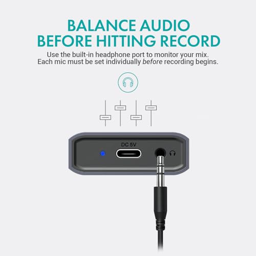 Movo UMX-1 USB Microphone Hub – 4-Port Powered USB Interface for Podcasting & Streaming Mics – Low-Noise, High-Speed