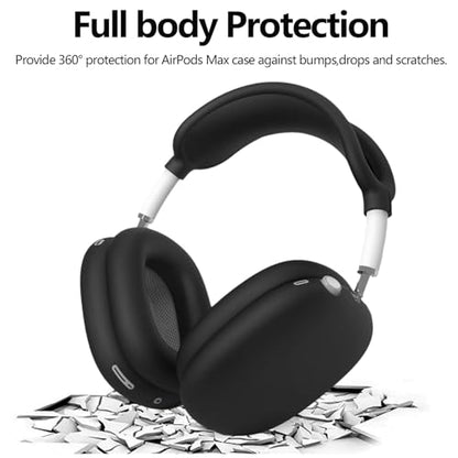 3-in-1 Silicone Case Cover for AirPods Max 2/AirPods Max Headphones, Apple AirPod Max Accessory Protective Cover, Headband/Ear Cups/Ear Pad Covers, Anti-Scratch and Sweatproof (All Black) - color: All black